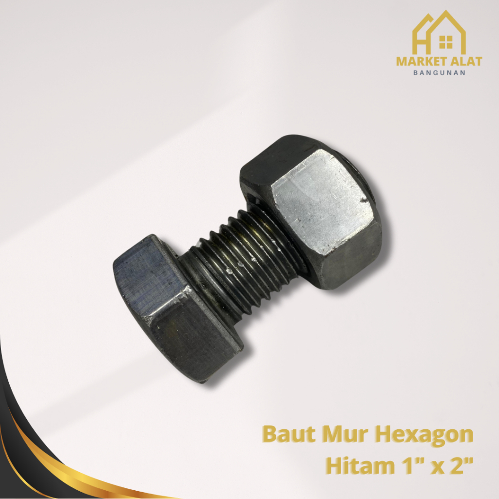 Baut Mur Hexagon Hitam 1" x 2" (Kunci 36) / Baut Kasar Panjang 50mm (5cm)