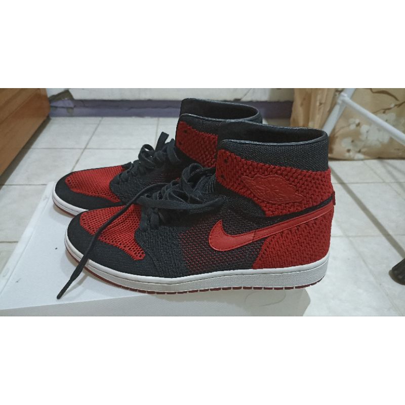 Nik e AJ1 Air Jordan 1 Knit Black Red Original Sepatu