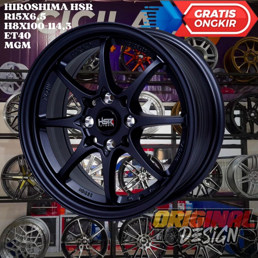 Velg Mobil Ring 15 Ce28 HSR HIROSHIMA R15 LEBAR 6,5 LOBANG BAUT 4 ET40 MGM