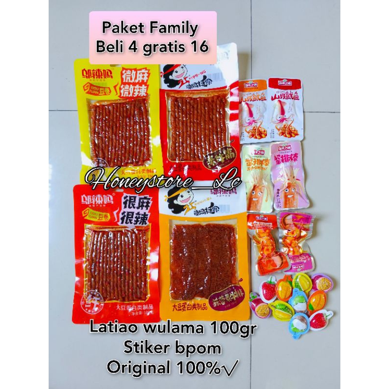 

[Bpom]Paket Family Latiao wulama 100gr Beli 4 gratis 16 pcs Snack Cemilan Viral/Halal