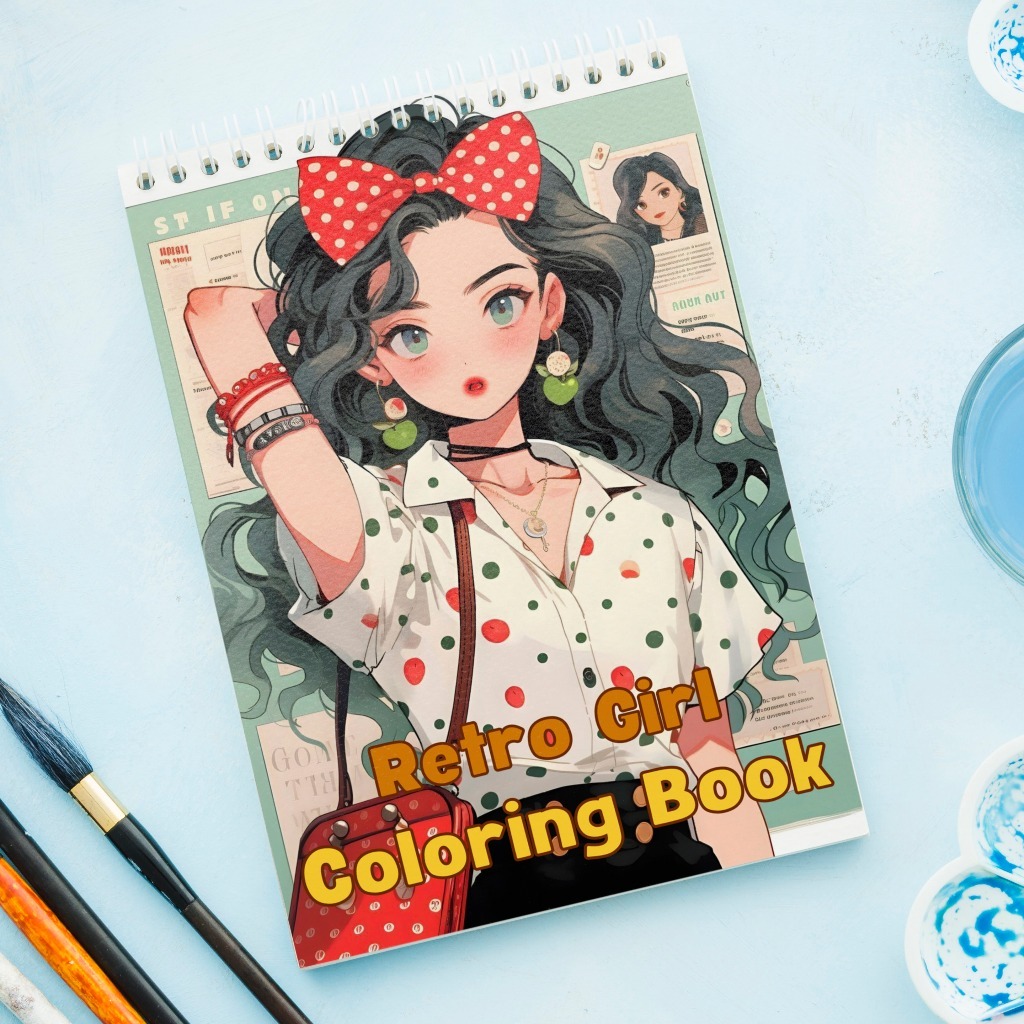 

Retro Girl Coloring Book - Buku Mewarnai Dewasa - Buku Sketsa Mewarnai Kertas Tebal JunDW