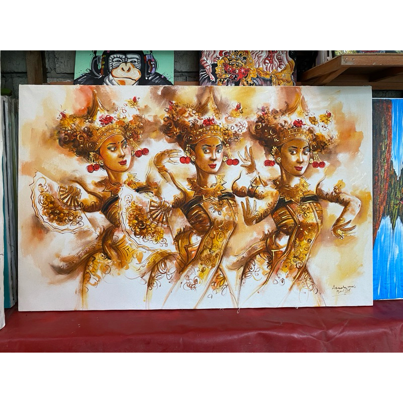 Lukisan Legong keraton Bali, Lukisan Canvas, lukisan buatan tangan