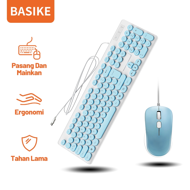 BASIKE Keyboard kabel Wired PC Laptop Portable Tombol Senyap Pasang Mainkan Ergonomi Tahan Lama asli