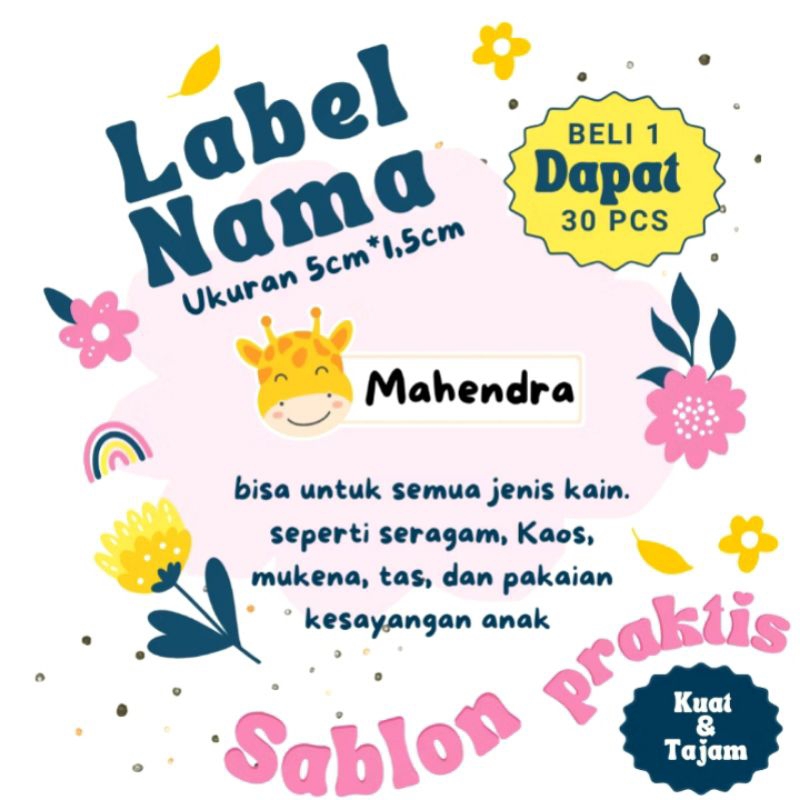 

Sticker Nama label sablon kain setrika Isi 50pcs karakter lucu