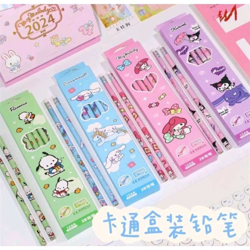 

1 pack Pensil kayu 2B motif sanrio kuromi melody cinnamoroll pompopurin