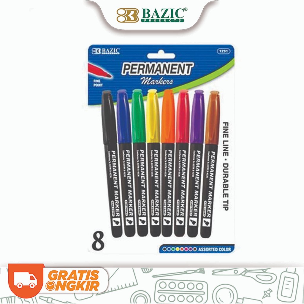 

Bazic Assorted Colors Fine Tip Permanent Markers - Spidol Warna Satuan