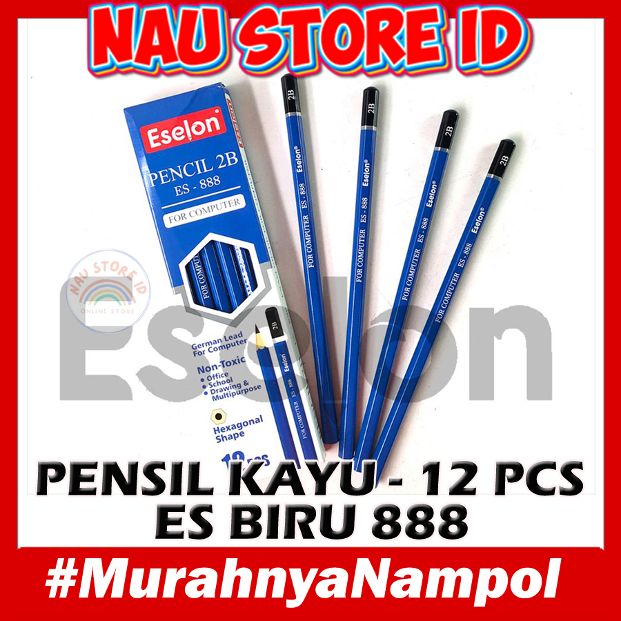 

[ PENSIL KAYU BIRU ] PENSIL KAYU 2B ISI 12 PCS MERK ES 888 / 12pcs PENSIL 2B BIRU ES888 Eselon / Pensil kayu - PENSIL KAYU - ATK - NAU STORE ID