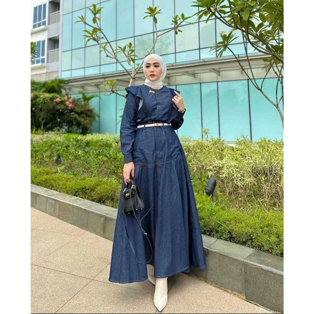 [UFA fashion] SACOLL Diva Dress - Gamis Denim high quality (Tanpa belt) - Gamis denim kekinian