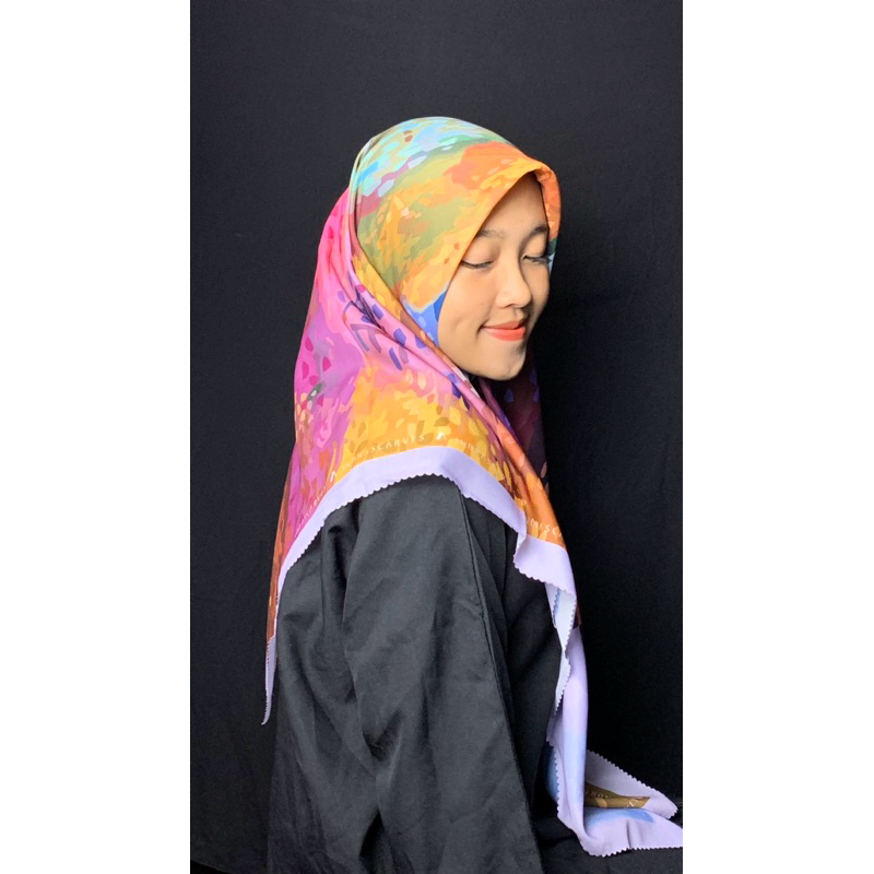 indrascarves - gloaming lilac hijab segi empat motif voal premium