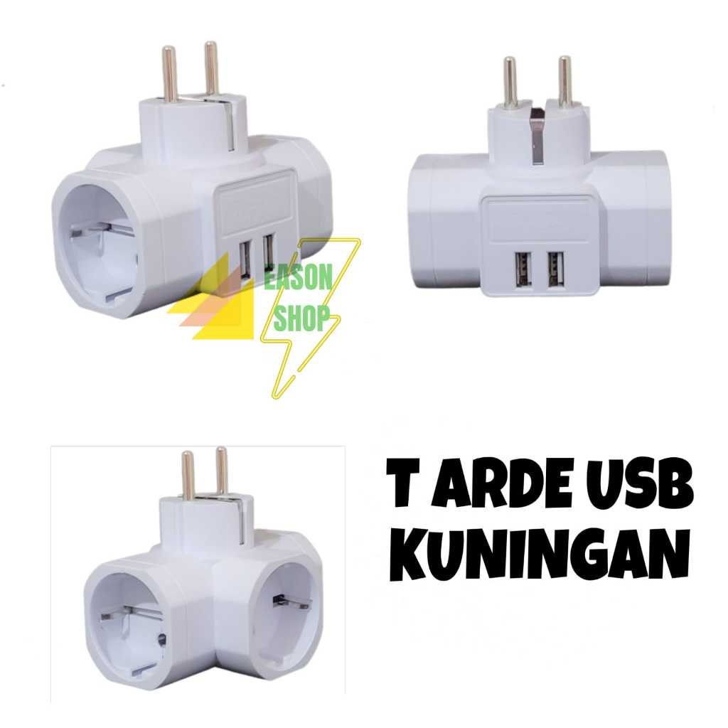 Steker T arde USB multifungsi kuningan stop kontak/Steker T arde 3 Cabang USB