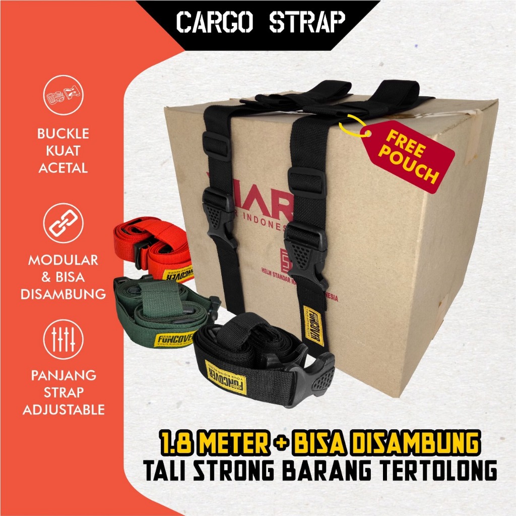 Adjustable Tali Cargo Webbing Belt Strap Buckle Click Pengikat Barang 1.8 Meter 1.8M Motor Sabuk Kargo Luggage Bagasi Koper Funcover
