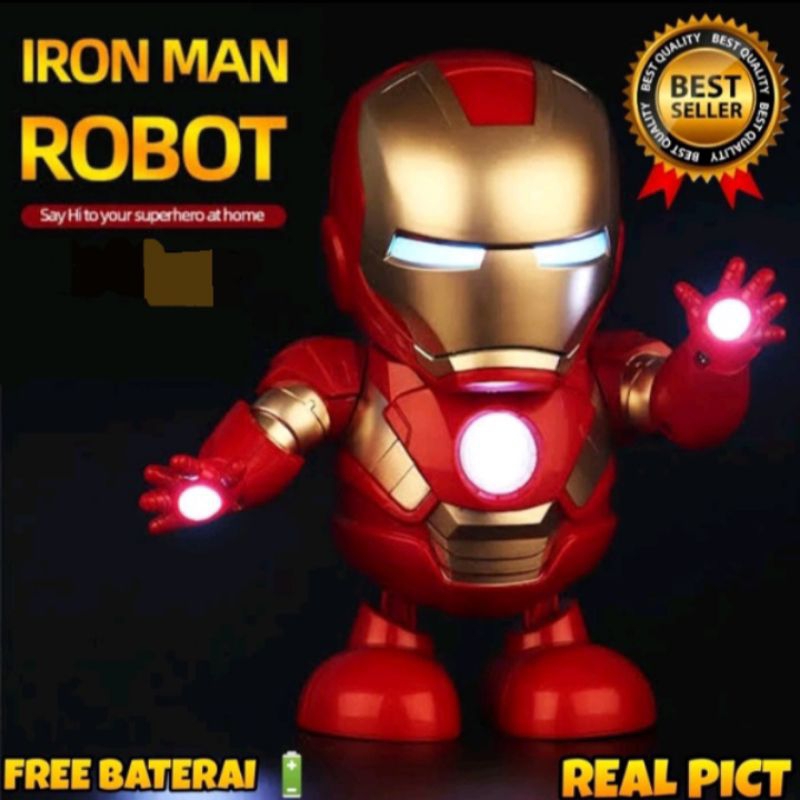 Mainan Anak Cowok Laki Laki Robot Ironman Dancing Iron Man Joget Dance Hero Dengan Musik Ada Lampu M