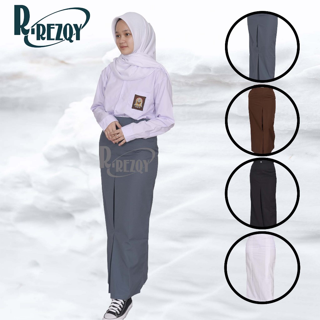 R Rezqy - Rok Sma Panjang Span Lipatan 1 Seragam Sekolah SMA Warna Abu-Abu Putih Hitam Coklat Pramuk