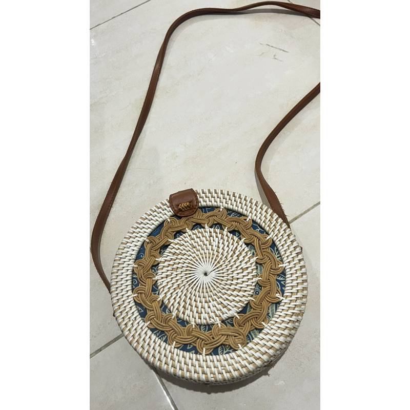 Tas Rotan Gendit Bali / Tas Gendit Putih / Tas Selempang