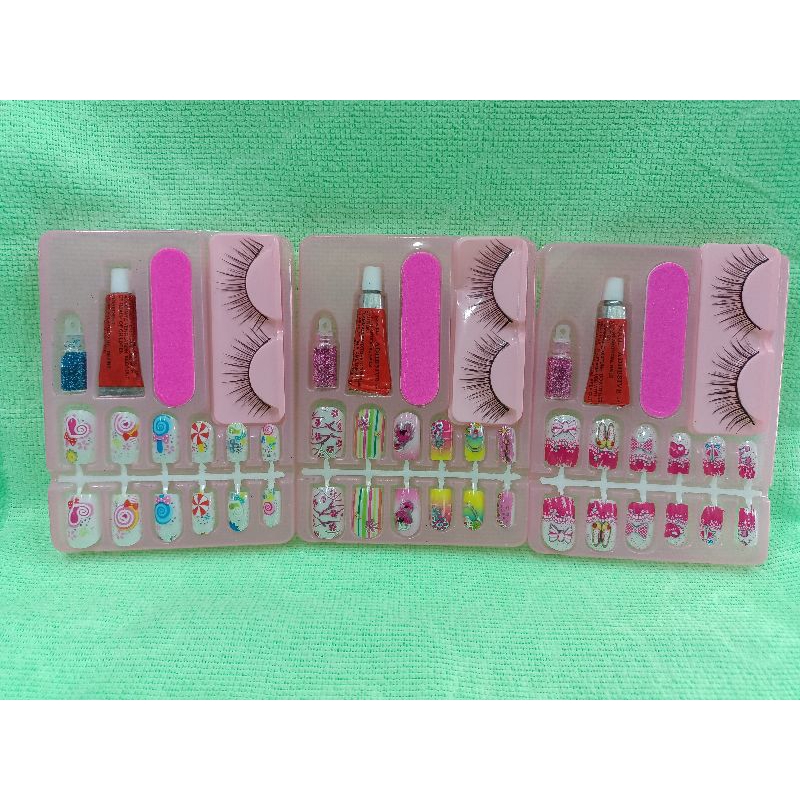 Kuku + Bulu Mata + Glitter 16A / Kuku / Kuku palsu / Nail Art Beads Set / Mainan Anak / Kuku palsu a