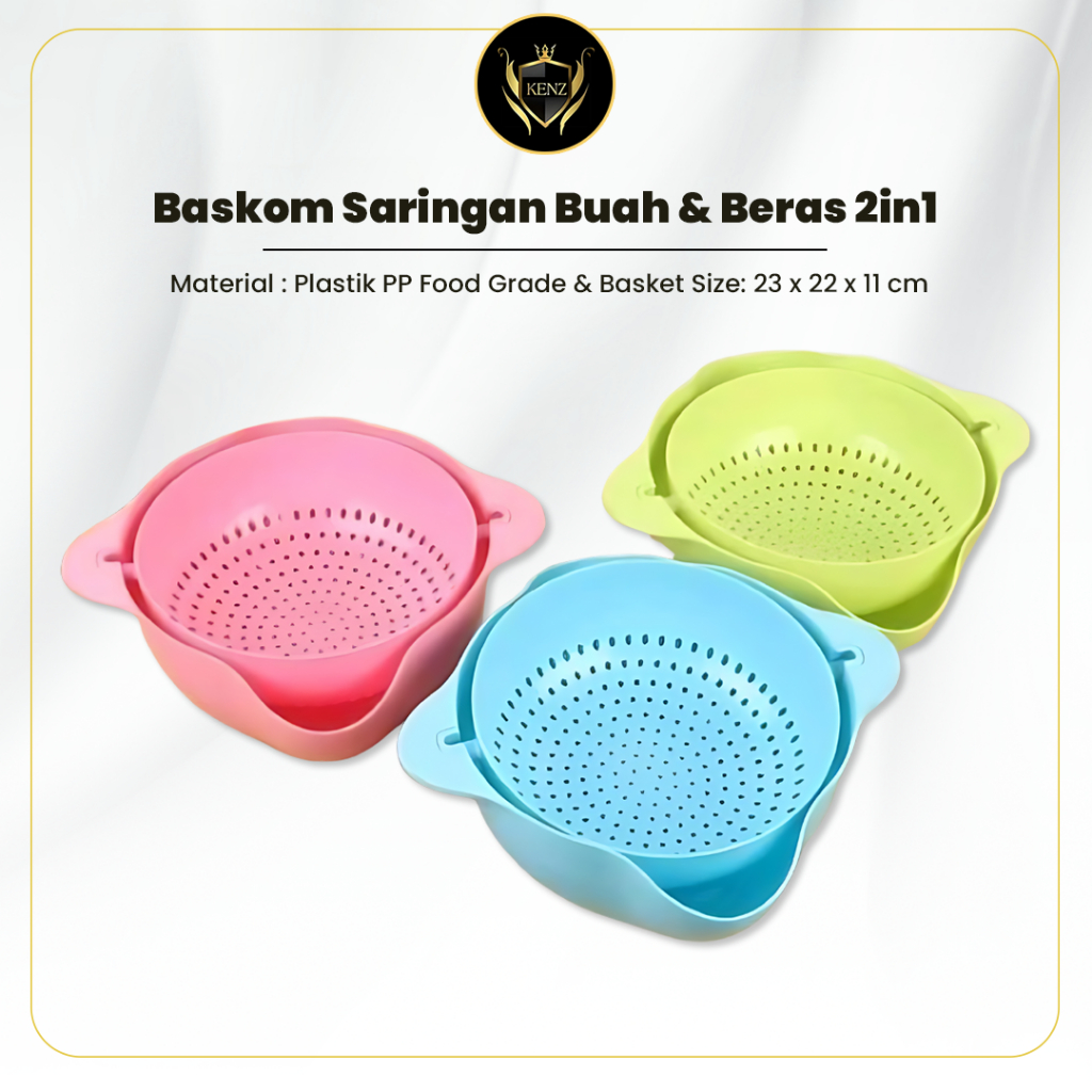 Pencuci Beras Buah Sayur Drain Basket 2in1 Baskom Goyang Baskom Saring Goyang