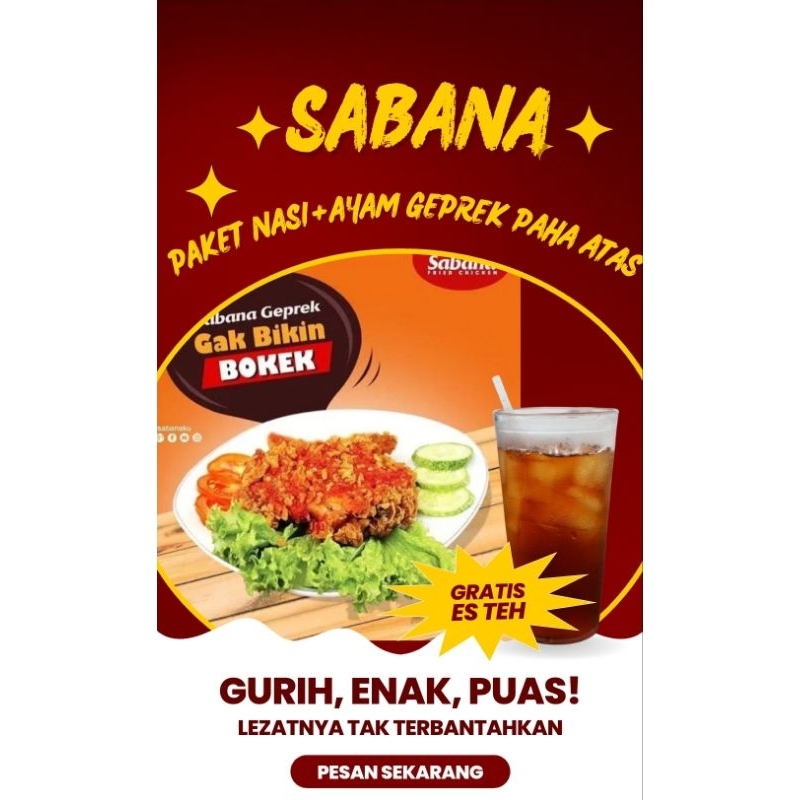 

SABANA FRIED CHICKEN/ paket nasi+dada/paha atas+ es teh solo