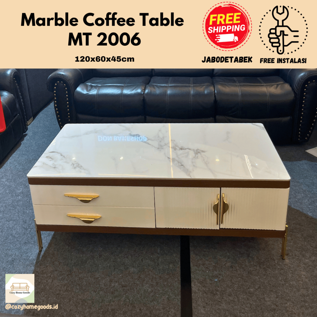 Meja Tamu Marmer - Coffee Table - Meja Ruang Tamu Persegi Panjang - Elegan Minimalis - MT 2007