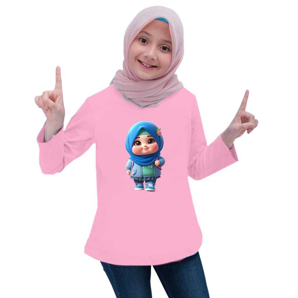 kaos anak perempuan gemoy hijab lengan panjang