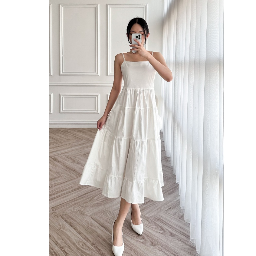 Youra Ruffle Maxi Dress – A-Line Long Dress Pesta Wanita & Pantai Christmas/Natal