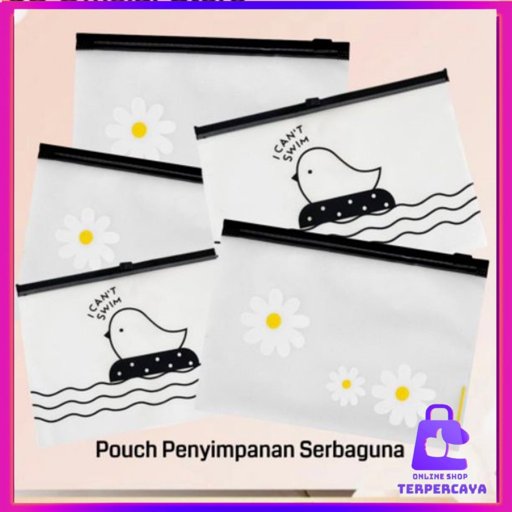 

OST Zipper Bag Organizer Transparan Doff Motif Bunga Daisy Pouch Masker Transparan Karakter Little Chick Zipper Lock Tempat Pensil Wadah Kosmetik Masker Serbaguna