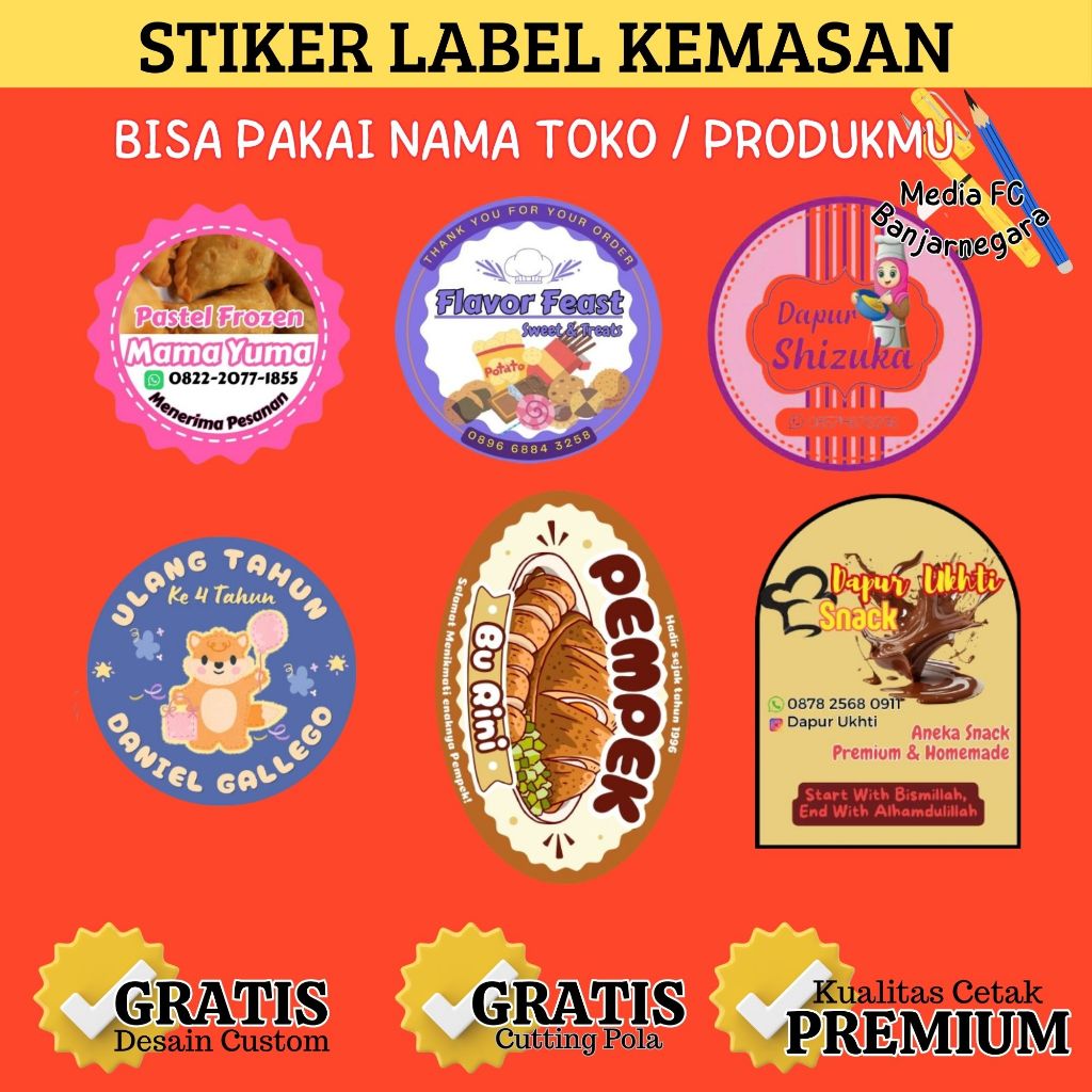 STIKER LABEL KEMASAN CUSTOM, FREE DESIGN HARGA SATUAN