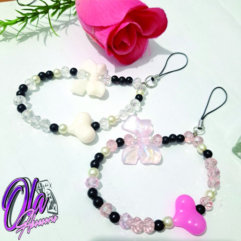 Strap Hp Pita Mutiara Hitam / Strap Hp Wanita / Strap Hp Estetik / Strap Hp Lucu