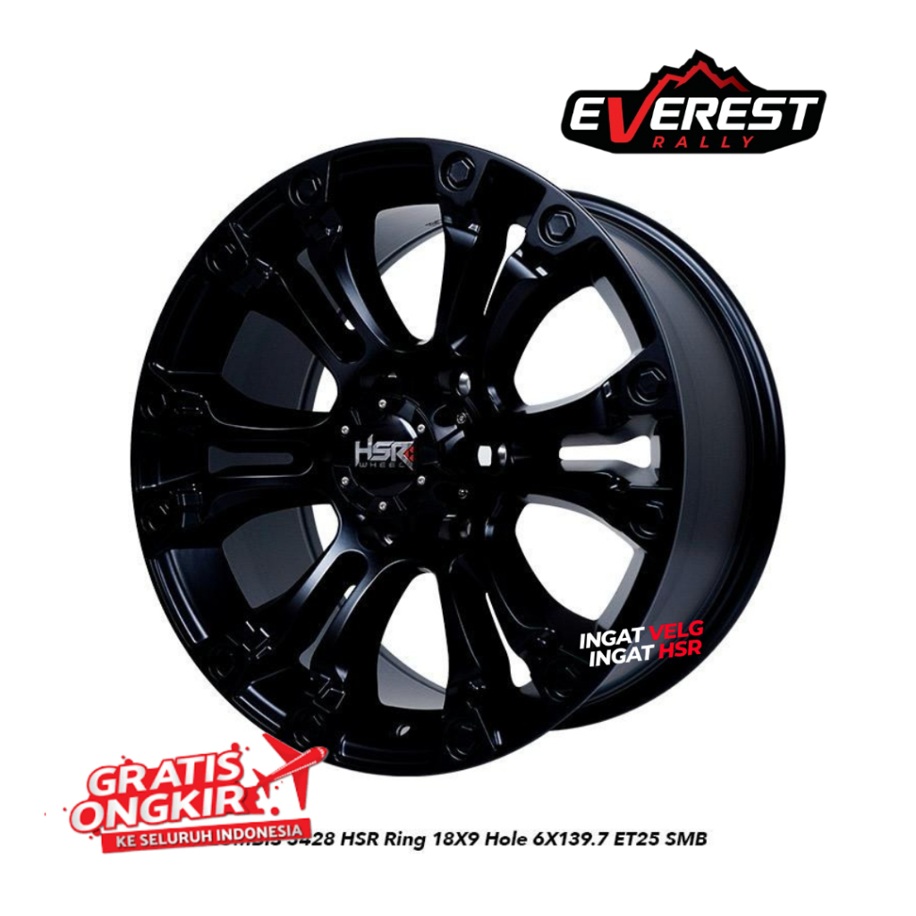 VELG RACING HSR LUMBIS RING 18 LEBAR 9 UNTUK MOBIL FORTUNER WARNA HITAM TERMURAH