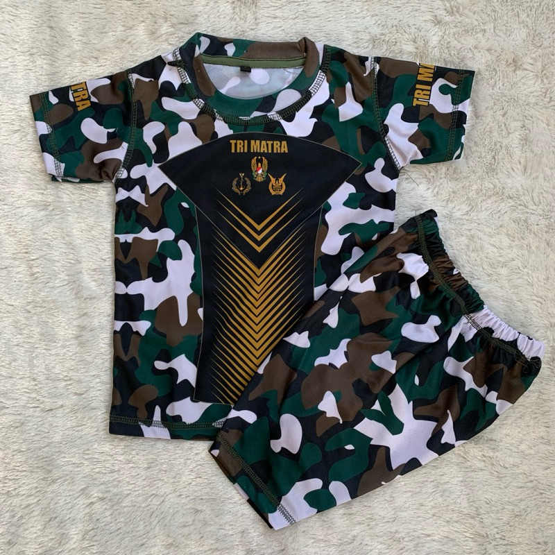 SETELAN JERSEY ANAK LENGAN PENDEK MOTIF LORENG TIGAMATRA | BAJU JERSEY ANAK TENTARA | SETELAN ANAK U