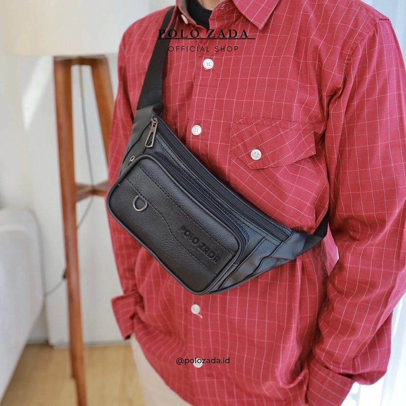 PLZ WB-88 Tas Selempang Pria Slingbag Kulit Pu Premium | Waistbag Tas Pinggang Original Polazada Ant