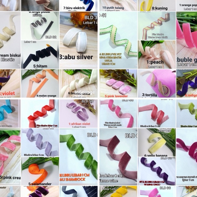 

Top bludru per rol 15 meter warna variasi lebar 1 cm