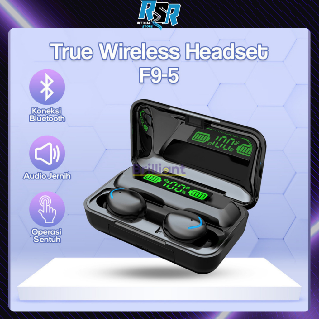 Headset TWS F9 TWS F9-5 Stereo TWS Bluetooth F9 Headset Bluetooth F9 Headset Powerbank Earphone Blue