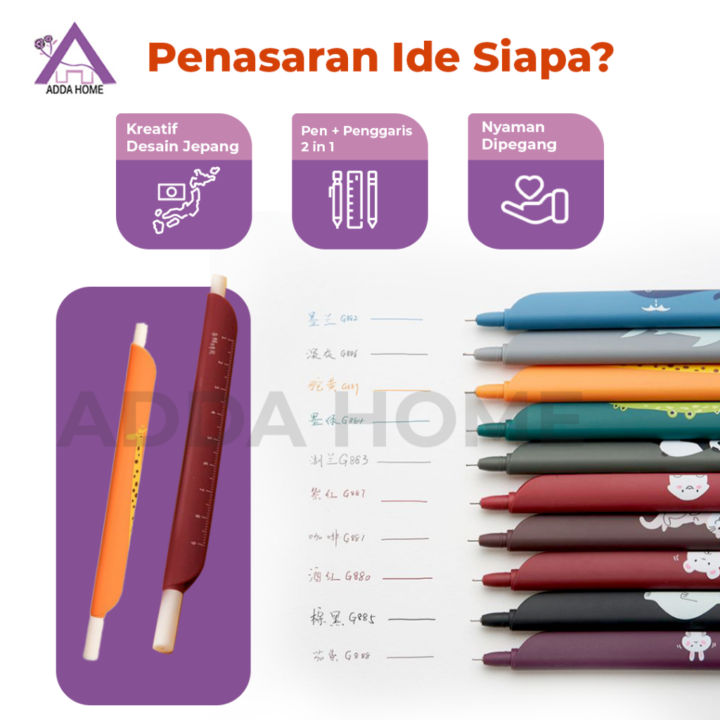 

Pulpen Penggaris Aesthetic 2 in 1 Motif Karakter Atk Desain Jepang 0.38mm