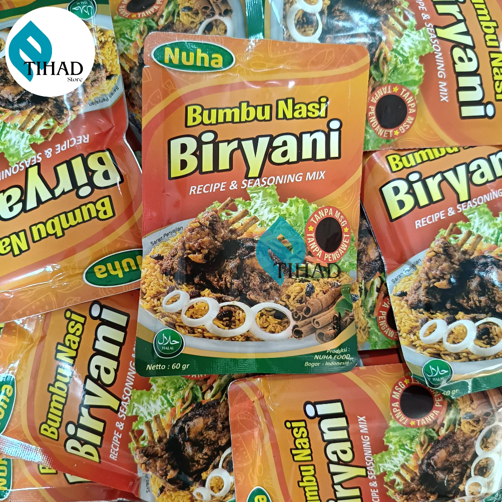 

Bumbu Nasi BIRYANI Instant Bumbu Nasi Biryani Sachet ORIGINAL 100% NON MSG & PENGAWET 60gr - NUHA FOOD
