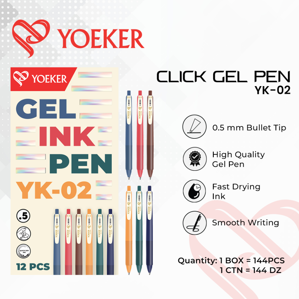 

(1 BOX) Yoeker Gel Pen Click 0.5 mm Hitam Clip YK-02