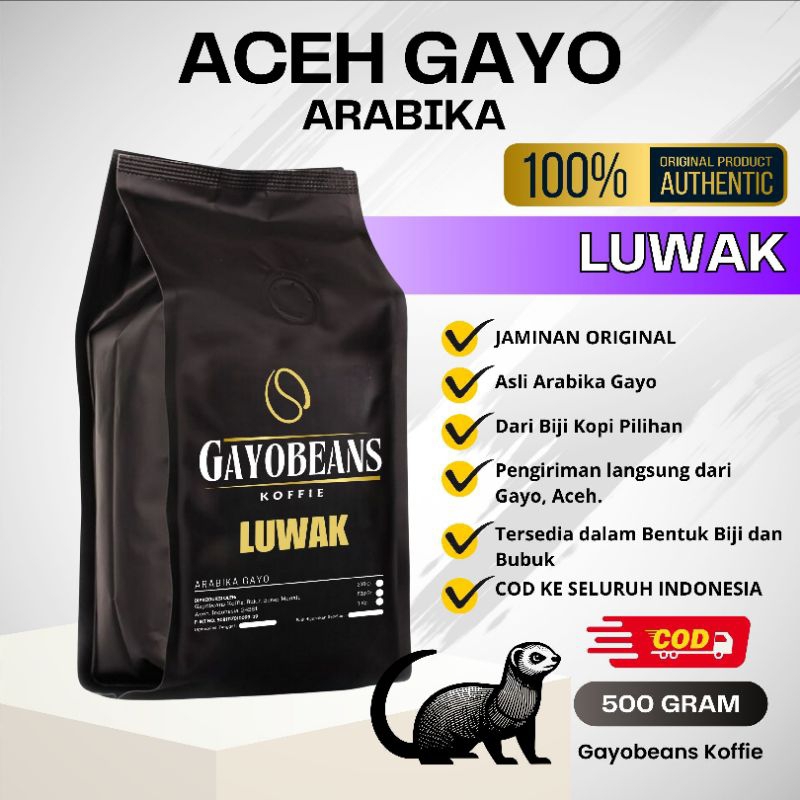 

KOPI GAYO LUWAK LIAR ORIGINAL ARABIKA GAYO ACEH GAYOBEANS KOFFIE LUWAK 500gr