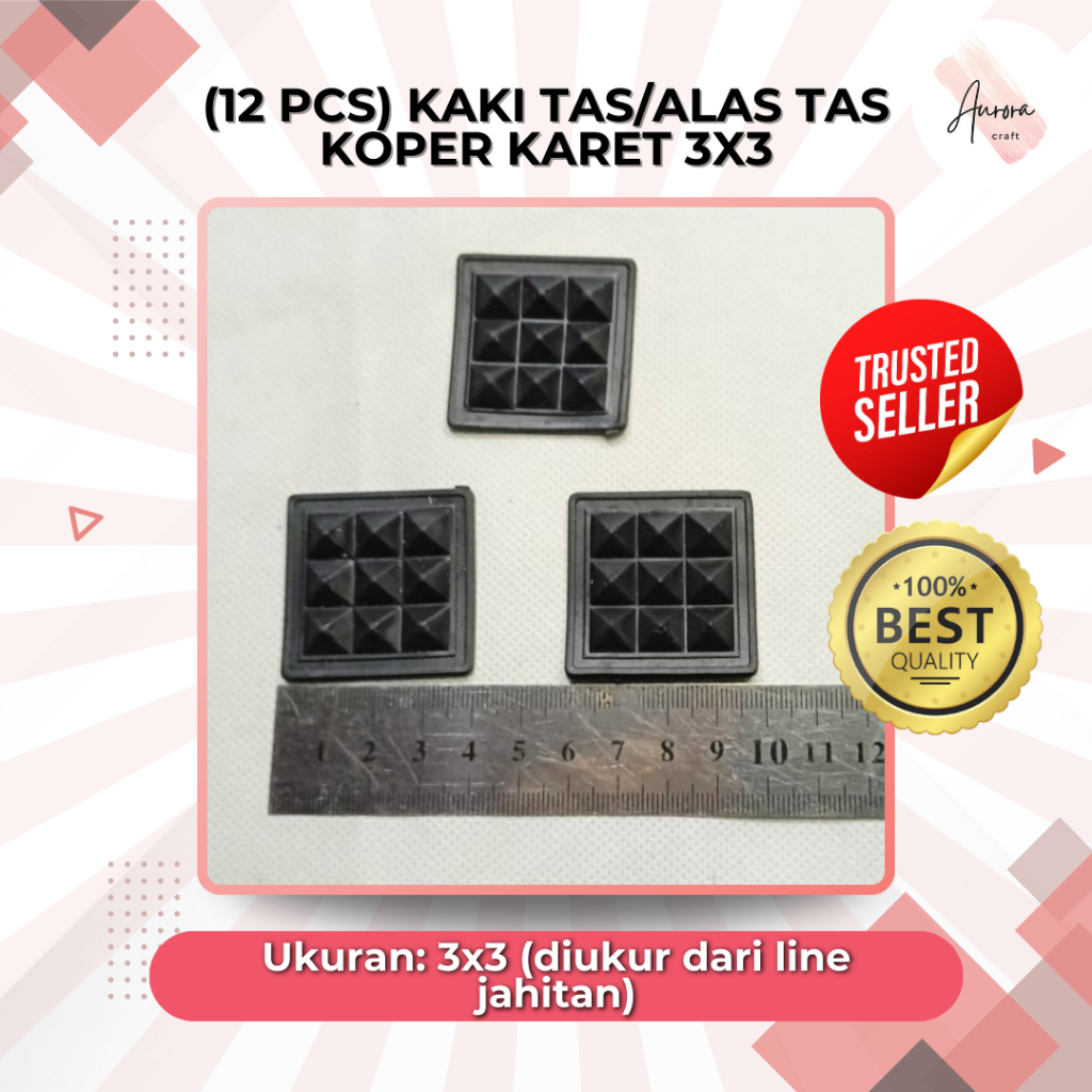 (12 PCS) KAKI TAS/ALAS TAS KOPER KARET 3X3