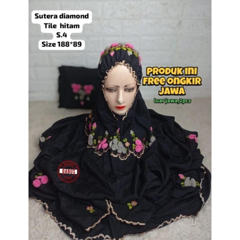MUKENA TERUSAN SUTERA DIAMOND WARNA BORDIR TILE TIMBUL