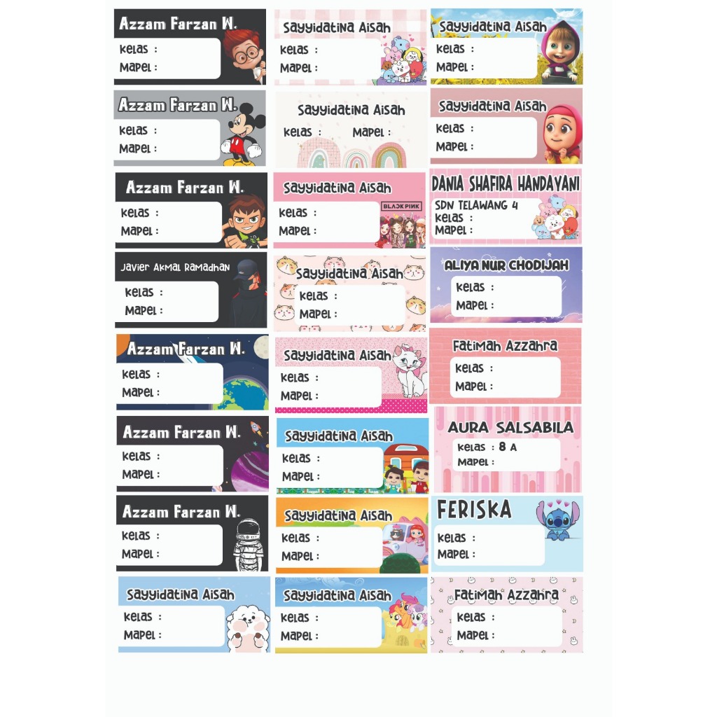 

LABEL NAMA UNTUK BUKU DAN PENSIL