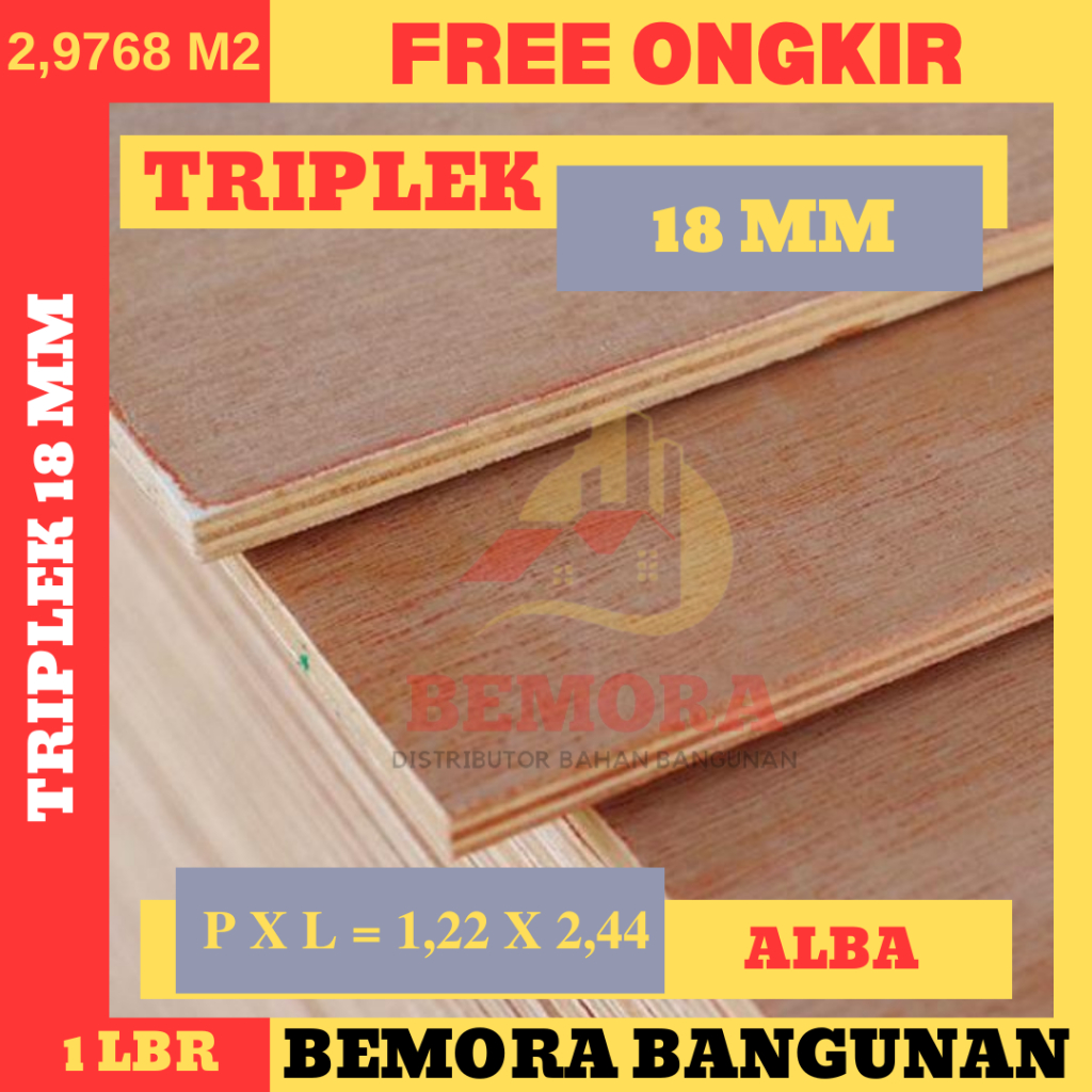 Triplek 18 mm cor alba Uk 122 x 244 (Harga Grosir & Free Ongkir)