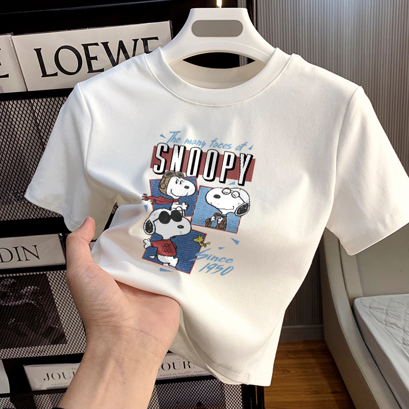 Misco T-shirt Crop Top Lengan Pendek Kaos Wanita Crop Top Korea SNOOPY Kaos Crop Wanita Kekinian Baj