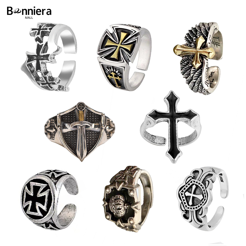 Murah&COD⭐Cincin Salib/Cincin Cross Hitam/Cincin Retro Pria/Cincin Titanium Pria Punk Gaya Rock Hip 