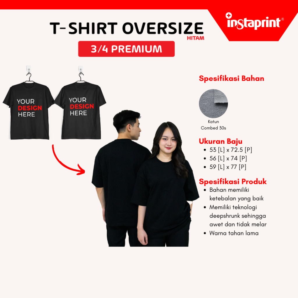 Kaos Polos Oversize Lengan 3/4 Premium Distro Unisex Hitam