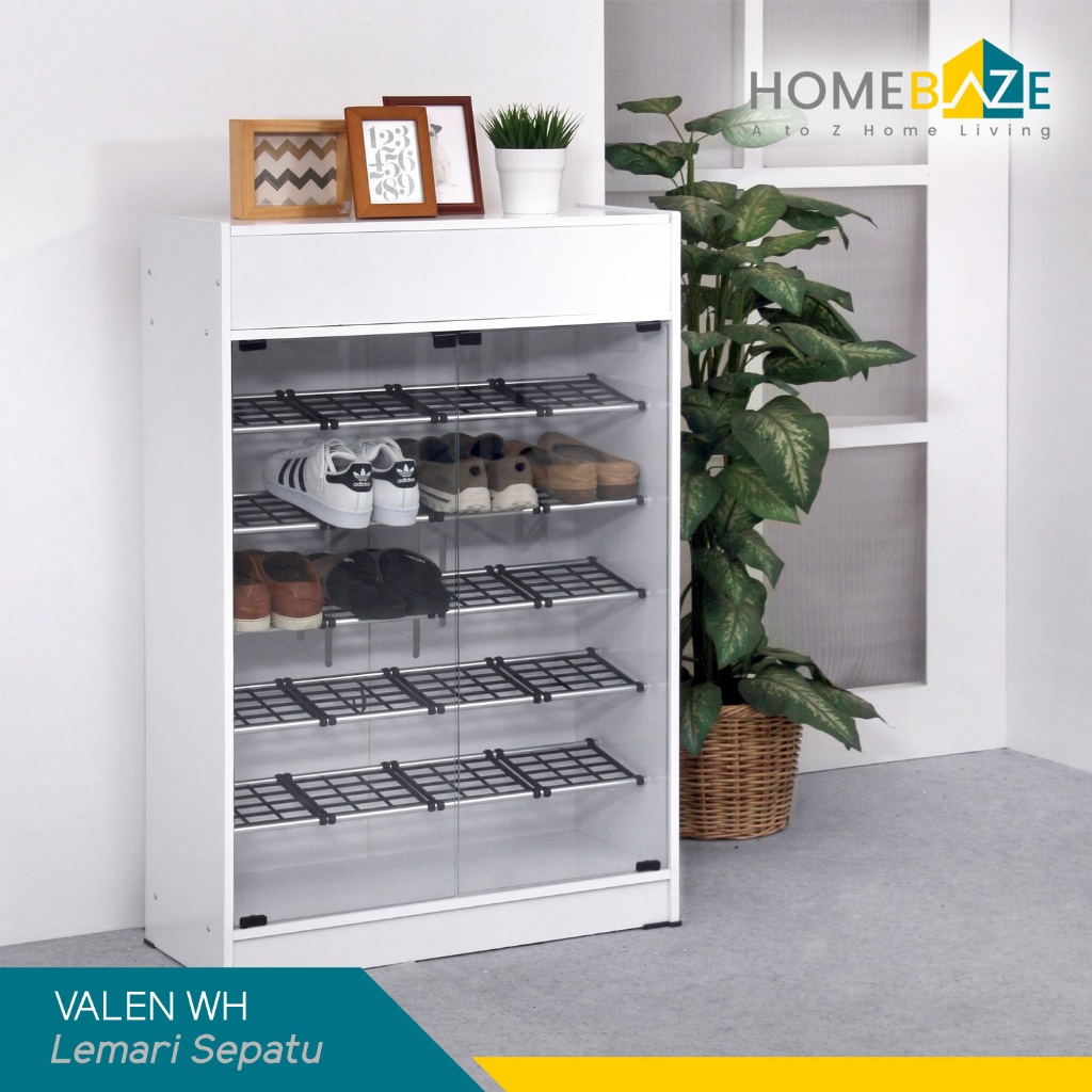 Homebaze - Lemari Sepatu Kaca Putih Minimalis Rendah dan Tinggi