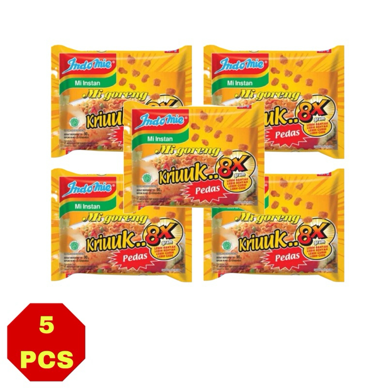 

[PAKET HEMAT] 5PCS Indomie Goreng Kriuk Pedas 8x Dengan Kremesan Kriuuk / Mie instan goreng Indomie Kriuk