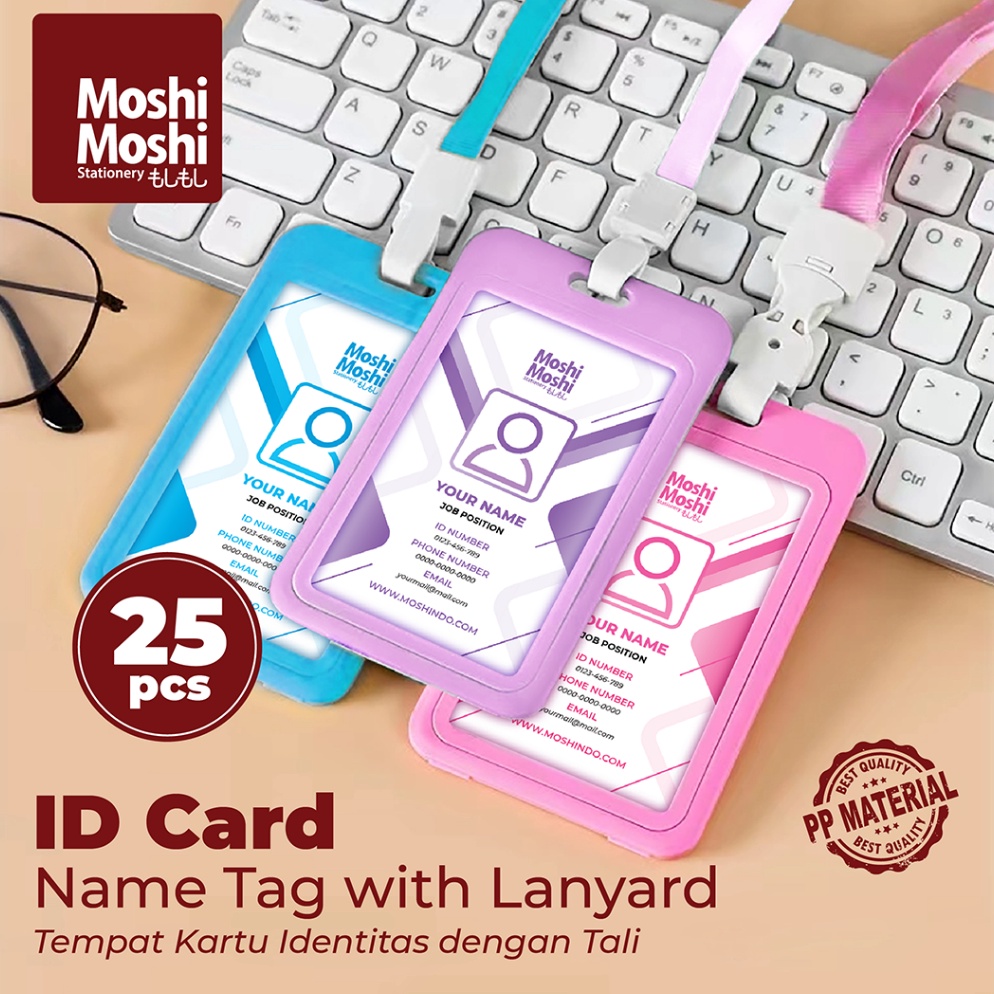 

25 PCS ID Card Moshi Name Tag Holder Tempat Kartu Identitas Akses Tali Lanyard KODE F3J8