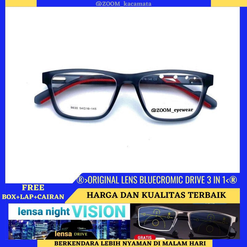 BLUECROMIC 3 IN 1 Kacamata Baca Plus Pria | Kacamata Minus Photocromic Blueray 3 IN 1