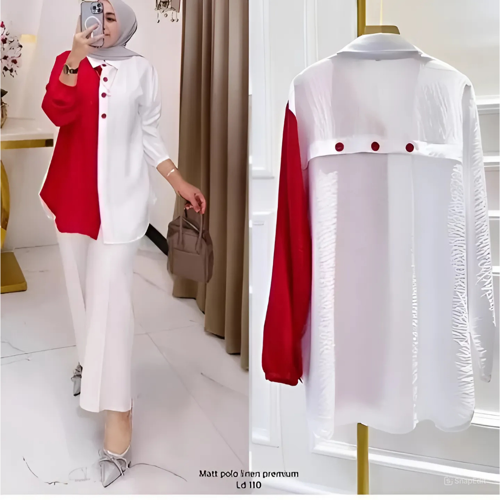 Setelan Spesial Kemerdekaan Wanita Model Terbaru | One Set Merah Putih Edisi Kemeja Merah Putih Mode