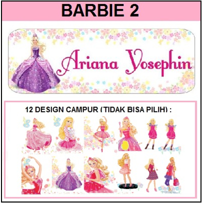 

STIKER STICKER LABEL NAMA WATERPROOF BASIC: BARBIE 2