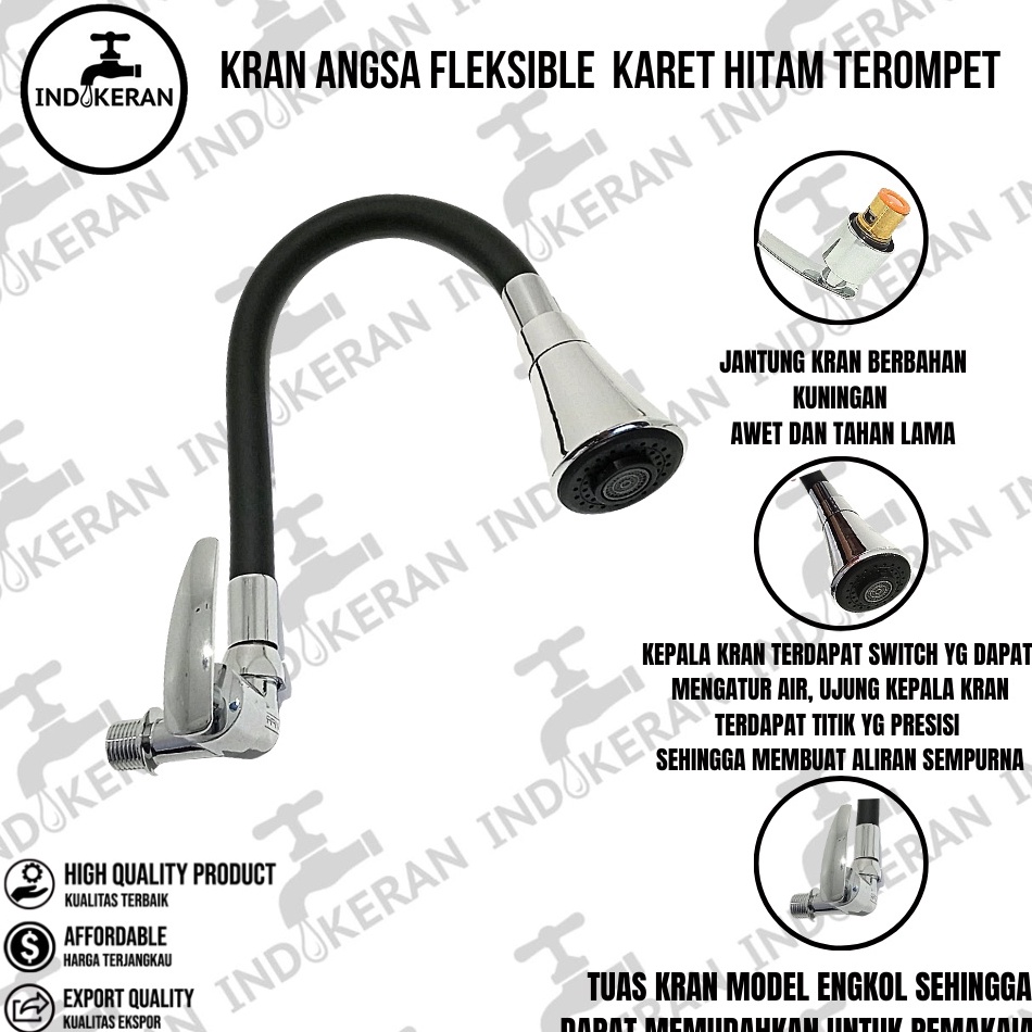 KODE T18A INDOKERAN  Kran Angsa Karet Hitam Terompet  High Quality